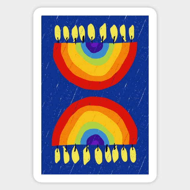 Rainbow Chanukiah Dark Blue Print Sticker by TillaCrowne